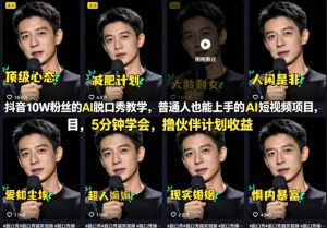 抖音10W粉丝的AI脱口秀教学,普通人也能上手的AI短视频项目,5分钟学会,撸伙伴计划收益-网创项目