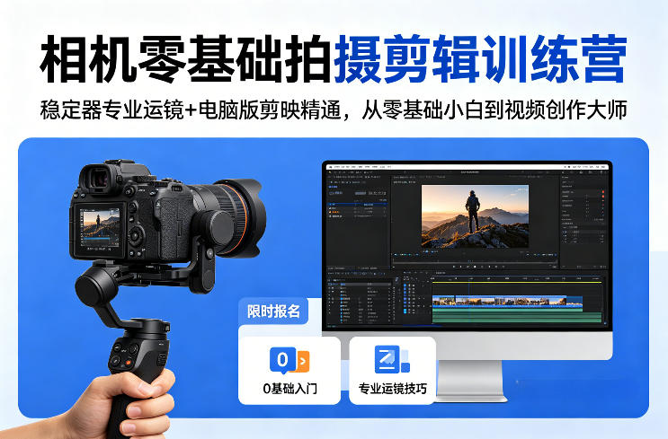相机零基础拍摄剪辑训练营：稳定器专业运镜+电脑版剪映精通，从零基础小白到视频创作大师-网创项目