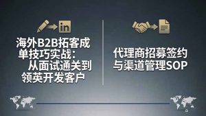 海外B2B拓客成单技巧实战:从面试通关到领英开发客户,代理商招募签约与渠道管理SOP-网创项目