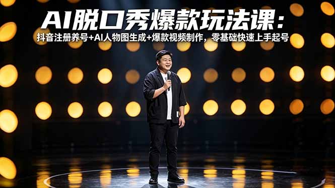 AI脱口秀爆款玩法课：抖音注册养号+AI人物图生成+爆款视频制作，零基础快速上手起号-网创项目