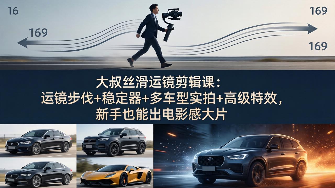 大叔丝滑运镜剪辑课：运镜步伐+稳定器+多车型实拍+高级特效，新手也能出电影感大片-网创项目