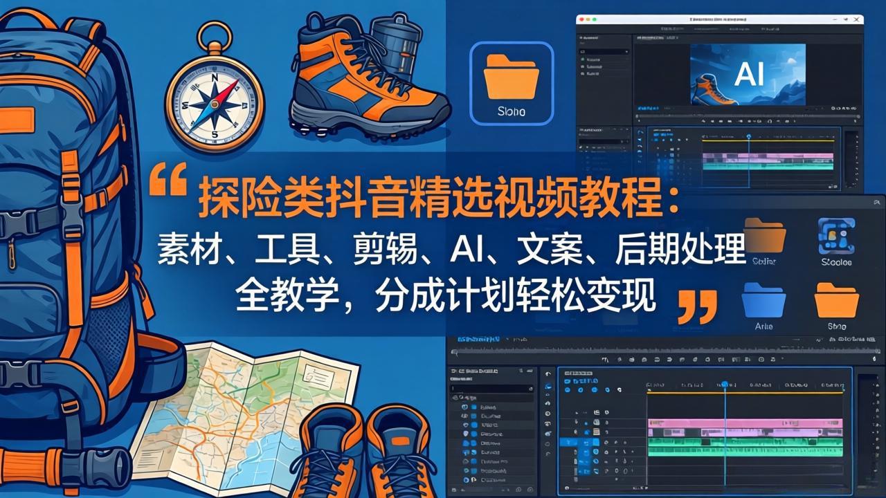 探险类抖音精选视频教程：素材、工具、剪辑、AI、文案、后期处理全教学，分成计划轻松变现-网创项目