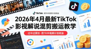 26年4月最新TikTok影视解说混剪搬运教学,过中过原创,撸TK中视频计划收益-网创项目