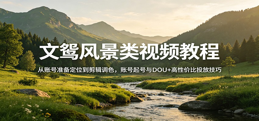 文鸳风景类视频教程：从账号准备定位到剪辑调色，账号起号与DOU+高性价比投放技巧-网创项目