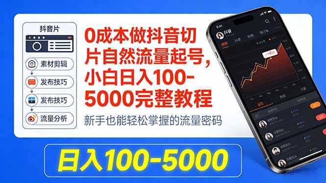 0成本做抖音切片自然流量起号，小白日入100-5000完整教程-网创项目