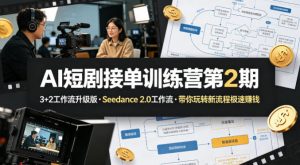 AI短剧接单训练营第2期,3+2工作流升级版,Seedance 2.0工作流,带你玩转新流程极速賺钱-网创项目