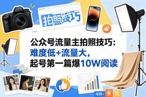 公众号流量主之拍照技巧赛道，难度低+流量大，起号第一篇就爆了10w阅读-网创项目