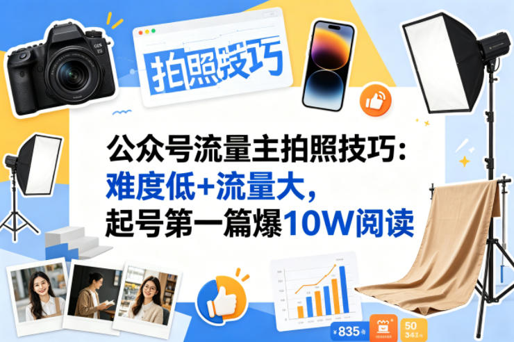 公众号流量主之拍照技巧赛道，难度低+流量大，起号第一篇就爆了10w阅读-网创项目