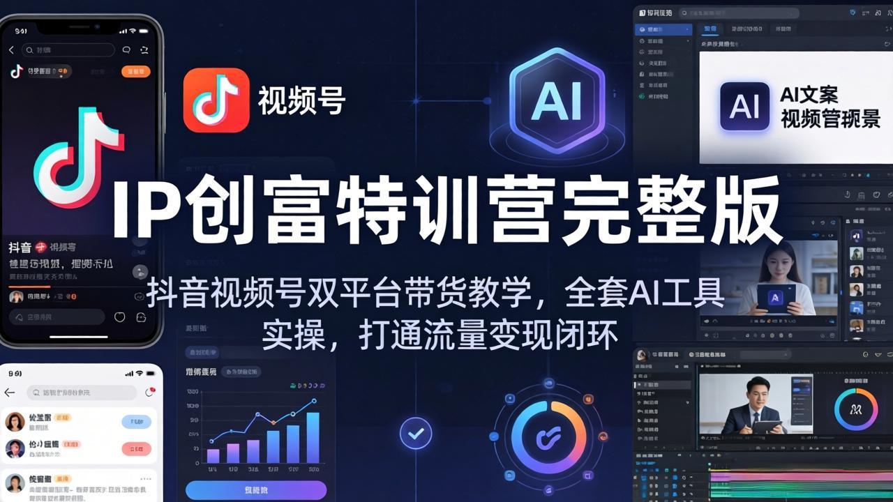 IP创富特训营完整版：抖音视频号双平台带货教学，全套AI工具实操，打通流量变现闭环-网创项目