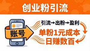 日引50+独家创业粉引流课：1个账号即可开干，单粉1元成本，日赚数百出粉盈利-网创项目