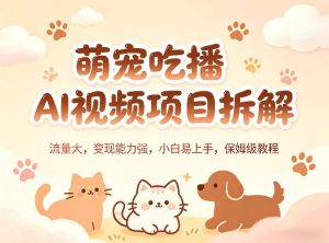 萌宠吃播AI视频项目拆解，流量大，变现能力强，小白易上手，保姆级教程-网创项目