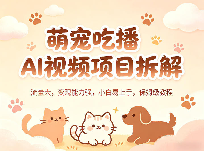 萌宠吃播AI视频项目拆解，流量大，变现能力强，小白易上手，保姆级教程-网创项目