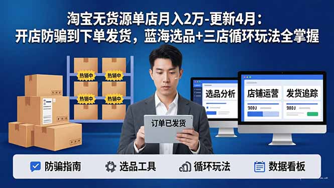 淘宝无货源5.0单店月入2万-更新4月：开店防骗到下单发货，蓝海选品+三店循环玩法全掌握-网创项目