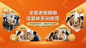 全能老板娘流量体系训练营，三天吃透短视频引流、直播成交与私域运营，打造个人IP轻松变现-网创项目