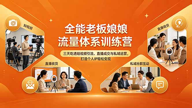 全能老板娘流量体系训练营，三天吃透短视频引流、直播成交与私域运营，打造个人IP轻松变现-网创项目