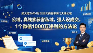 某大佬26年4月5日8天高客单闭门大课公域，真线索获客私域，强人设成交，1个微信1000W净利的方法论-网创项目