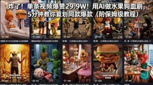 炸了！单条视频爆赞29.9W！用AI做水果狗血剧，5分钟教你复刻同款爆款(附保姆级教程)-网创项目