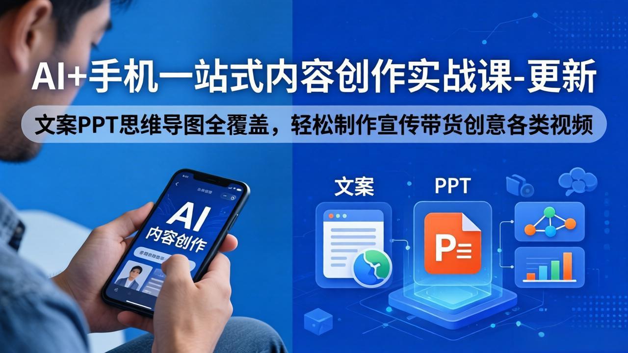AI+手机一站式内容创作实战课-更新，文案PPT思维导图全覆盖，轻松制作宣传带货创意各类视频-网创项目