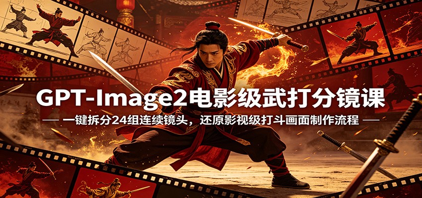 GPT-Image2电影级武打分镜课：一键拆分24组连续镜头，还原影视级打斗画面制作流程-网创项目
