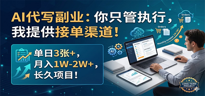 AI代写副业：你只管执行，我提供接单渠道！单日3张+，月入1W-2W+，长久项目-网创项目