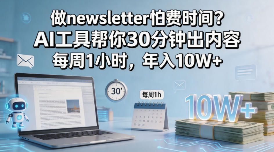 做newsletter怕费时间？AI工具帮你30分钟出内容，每周1小时，年入10W+！【原创双语字幕】-网创项目