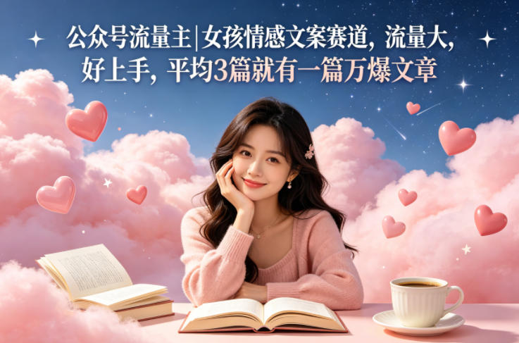 公众号流量主女孩情感文案赛道，流量大，好上手，平均3篇就有一篇万爆文章-网创项目