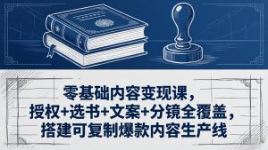 零基础内容变现课，授权+选书+文案+分镜全覆盖，搭建可复制爆款内容生产线-网创项目