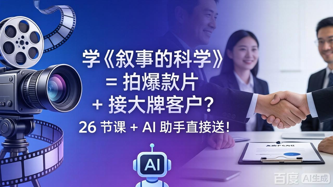 学《叙事的科学》= 拍爆款片 + 接大牌客户？26 节课 + AI 助手直接送！-网创项目