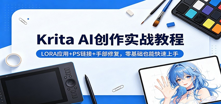 Krita AI创作实战教程：LORA应用+PS链接+手部修复，零基础也能快速上手-网创项目