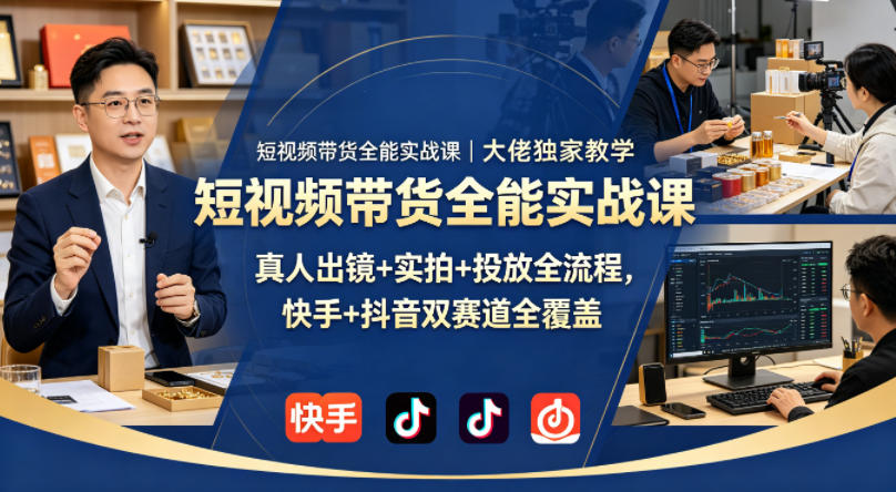 短视频带货全能实战课｜大佬独家教学，真人出镜+实拍+投放全流程，快手+抖音双赛道全覆盖-网创项目