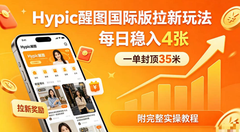 一单封顶35米，实测Hypic醒图国际版拉新玩法，每日稳入4张(附完整实操教程)-网创项目