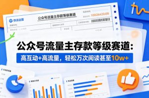 公众号流量主之存款等级赛道，高互动+高流量，轻松达到万次阅读，甚至10w+-网创项目
