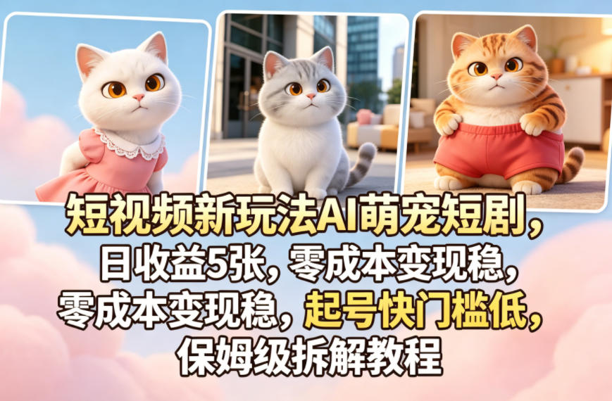 短视频新玩法AI萌宠短剧，日收益5张，零成本变现稳，起号快门槛低，保姆级拆解教程-网创项目