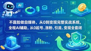 不露脸做自媒体，从0到变现完整实战系统，全程AI辅助，从0起号、涨粉、引流、变现全套闭环-网创项目