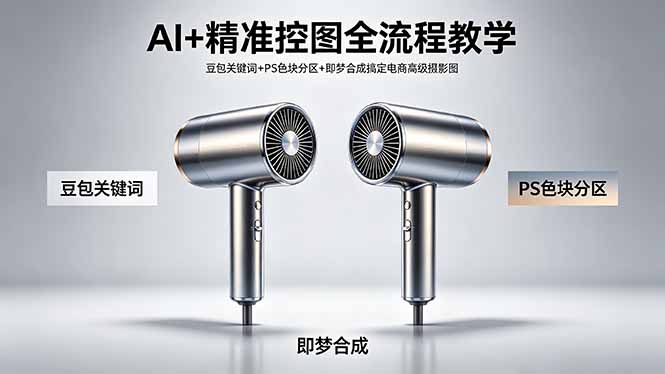 AI+精准控图全流程教学 豆包关键词+PS色块分区+即梦合成搞定电商高级摄影图-网创项目