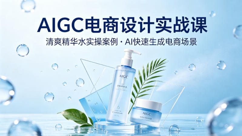 AIGC电商设计实战课，以清爽精华水为实操案例，教你用AI快速生成电商场景-网创项目