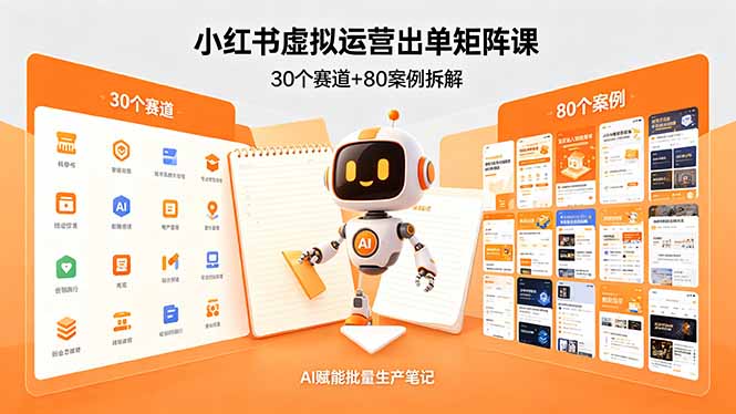 小红书虚拟运营出单矩阵课：30个赛道+80案例拆解，AI赋能批量生产笔记-网创项目