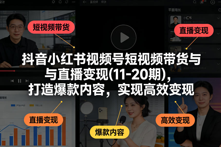 抖音小红书视频号短视频带货与直播变现(10-21期)，打造爆款内容，实现高效变现(更新05月08日)-网创项目