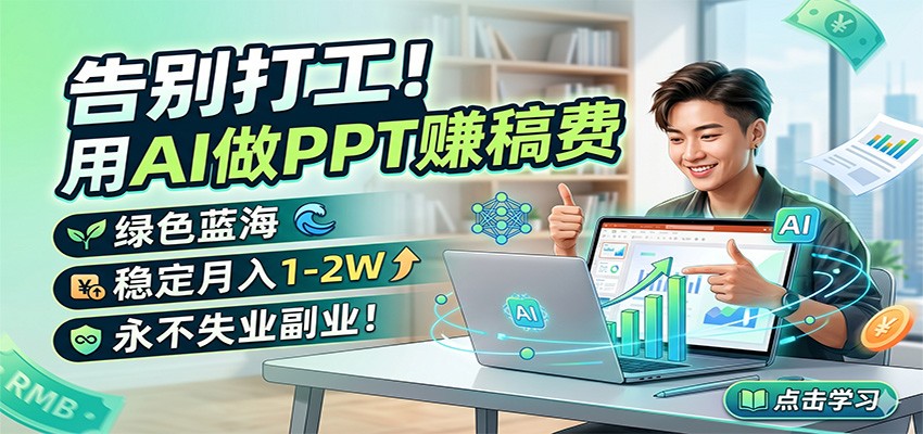 告别打工！用AI做PPT赚稿费，绿色蓝海，稳定月入1-2W，永不失业副业！-网创项目